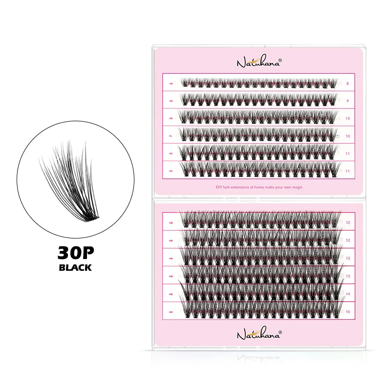 NATUHANA 10D 20D 30D 40D Cluster Eyelashes DIY Mink Individual Lashes Qme 30P Black Mix 8-15mm