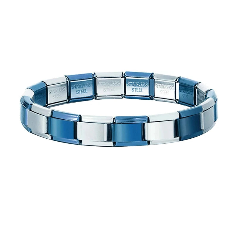 New 2026 Fashion Women's Men's Jewelry DIY 9MM Width Italian Elastic Charm Bracelet Blue Pink Color Stainless Steel Bangle Gift Qme S 19...........