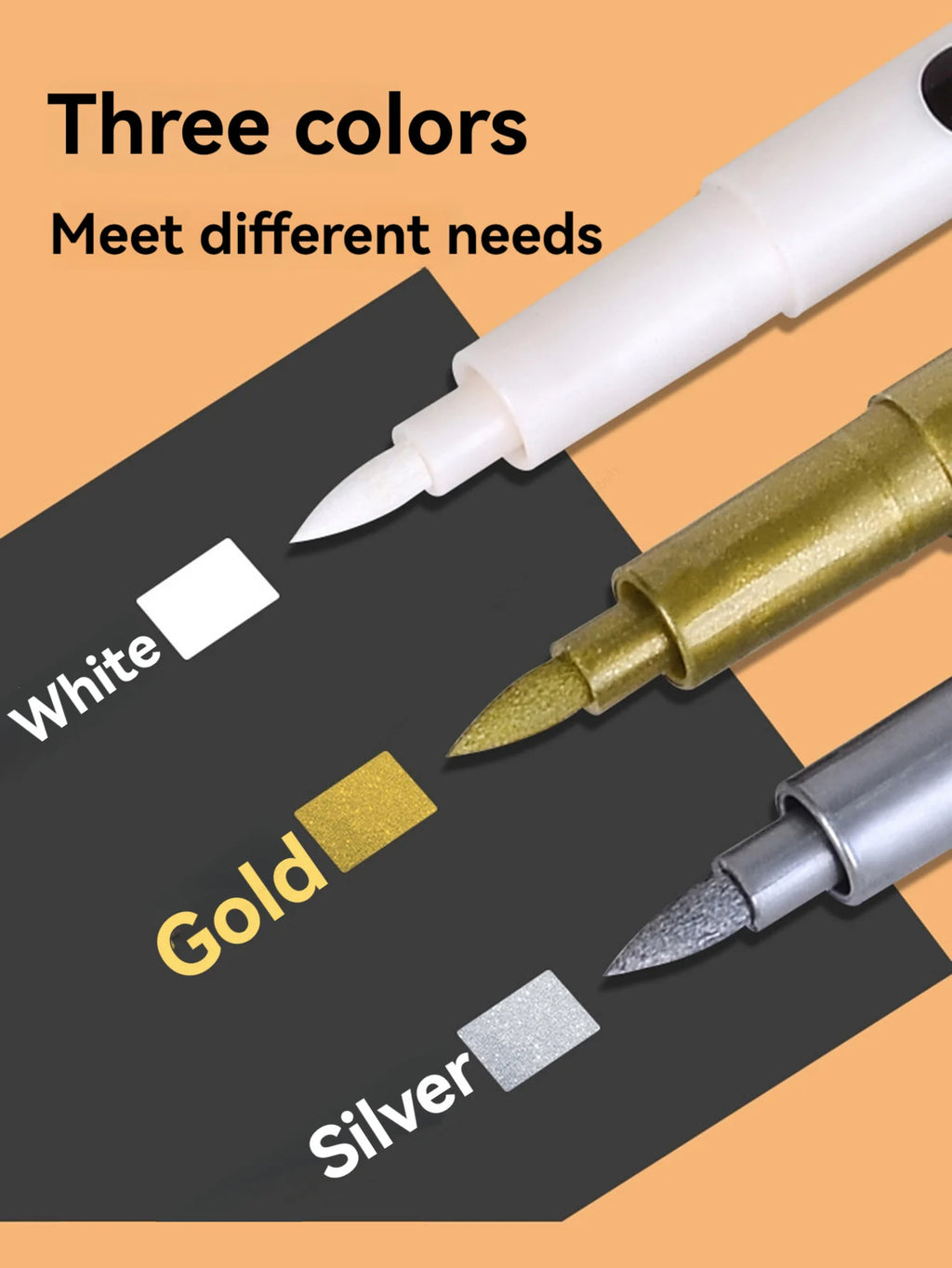 Metallic Marker Pen White/Gold/Silver Waterproof Permanent Paint Marker Pen for Rock,Mug,Ceramic,Glass DIY Painting Supplies Qme