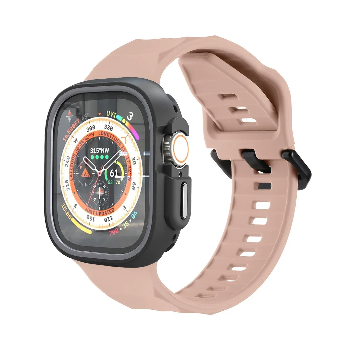 Silicone Sport Strap+Case for apple watch 9 8 7 6 SE 5 Ultra 2 Belt Bracelet Iwatch Series 49mm 45mm 41mm 44mm Protective Cover Qme Gray Pink 44mm Series SE 456