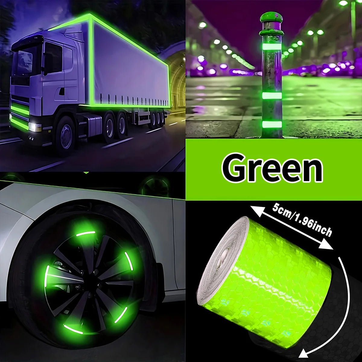 5cm*3M Reflective Warning Tapes Waterproof Outdoor Car Stickers Safety Strip White Red Fluorescent Yellow Reflectors for Bicycle Qme Green