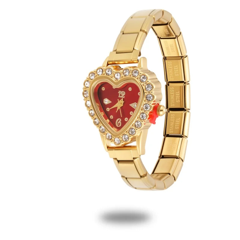 1PC Men Womens Stainless Steel Arabic Numerals Heart Shape Shiny CZ Watch Bracelet Bangle For Party Friend Wife Birthday Jewelry Qme Style 8