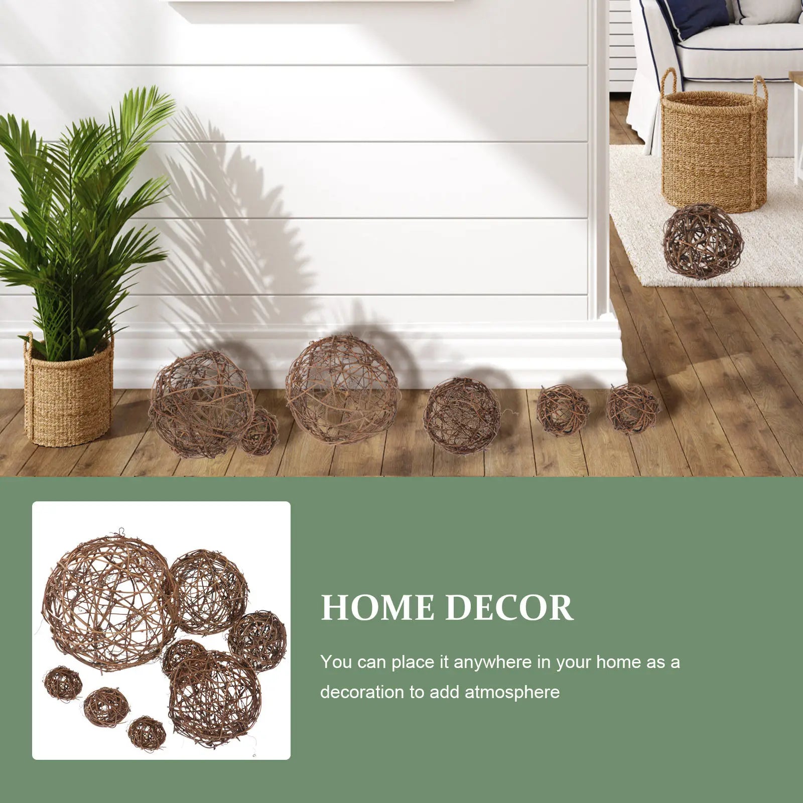 8Pcs Hollow Rattan Balls Different Size Scene Layout Decor Party Decorative Rattan Balls DIY Craft for Wedding Christmas Qme