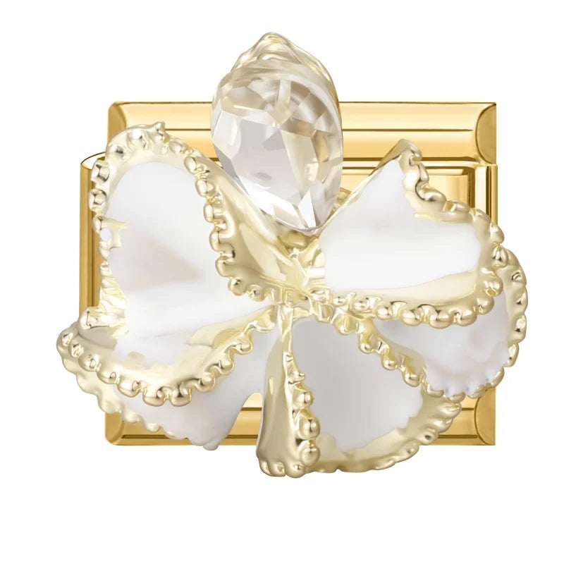 2026 Fashion Vintage Golden Pearl Flowers Gourd Shiny CZ Butterfly Italian Charms Fit 9mm Stainless Steel Bracelet Jewelry Gift Qme Style 16
