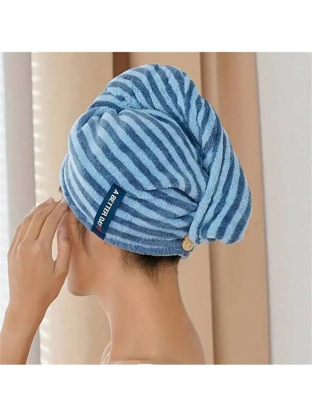 Coral Velvet Women's Hair Drying Cap Absorbent Soft Fashionable Qme blue