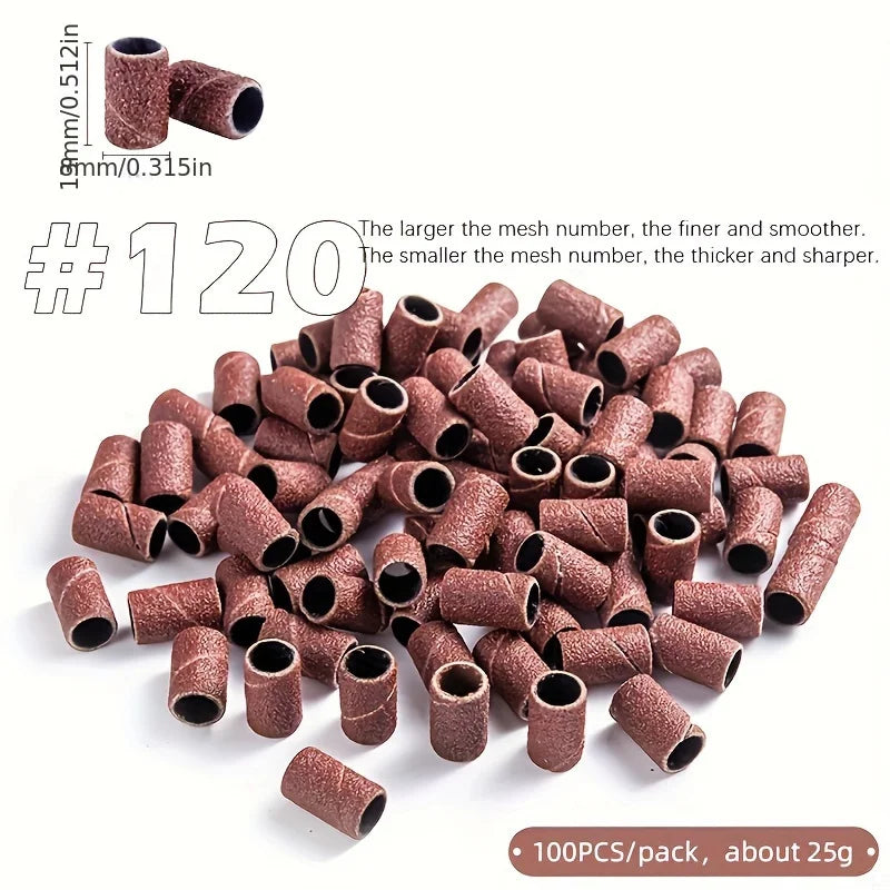 Mounted Sanding Drum Set Aluminum Oxide Sand Band on Rubber Mandrel Shank Rotary Tool Sanding Head for Wood Metal Polishing Qme 120 -100pcs