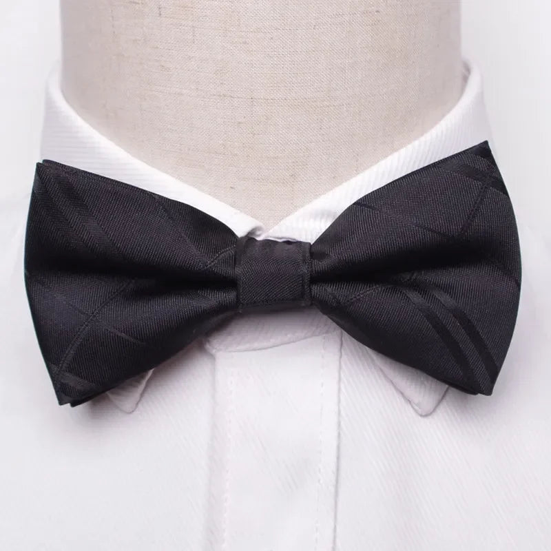 Classic Black Men Bow Ties Fashion Polyester Bowtie Woven Dot Checked Stripped Butterfly Wedding Dress Mens Formal Dog Butterfly Qme A23