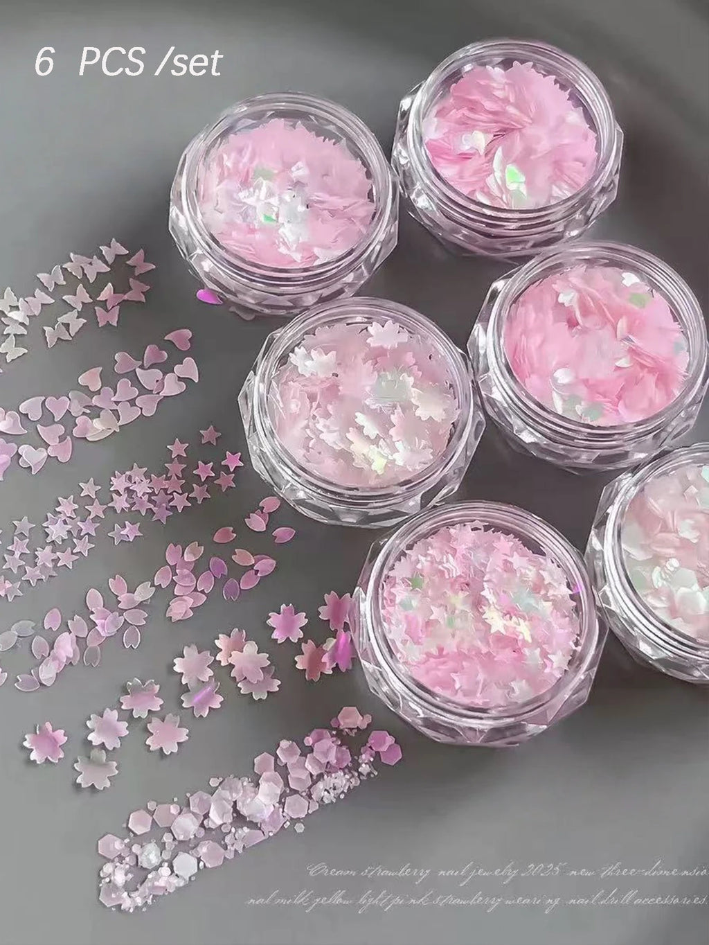 1 Pink Cherry Blossom Glitter Nail Art Heart Flower Butterfly DIY Qme 1 Set