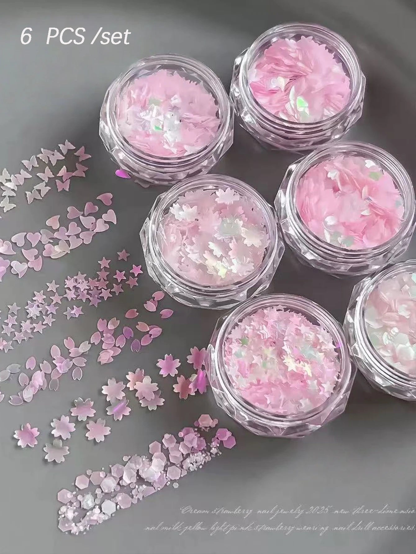 1 Pink Cherry Blossom Glitter Nail Art Heart Flower Butterfly DIY Qme 1 Set