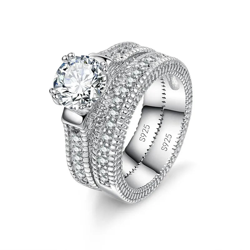 Elegant Wedding Engagement Couple Rings Set 925 Sterling Silver Color Anniversary Accessory With Full Shiny Cubiz Zircon Stone Qme 7