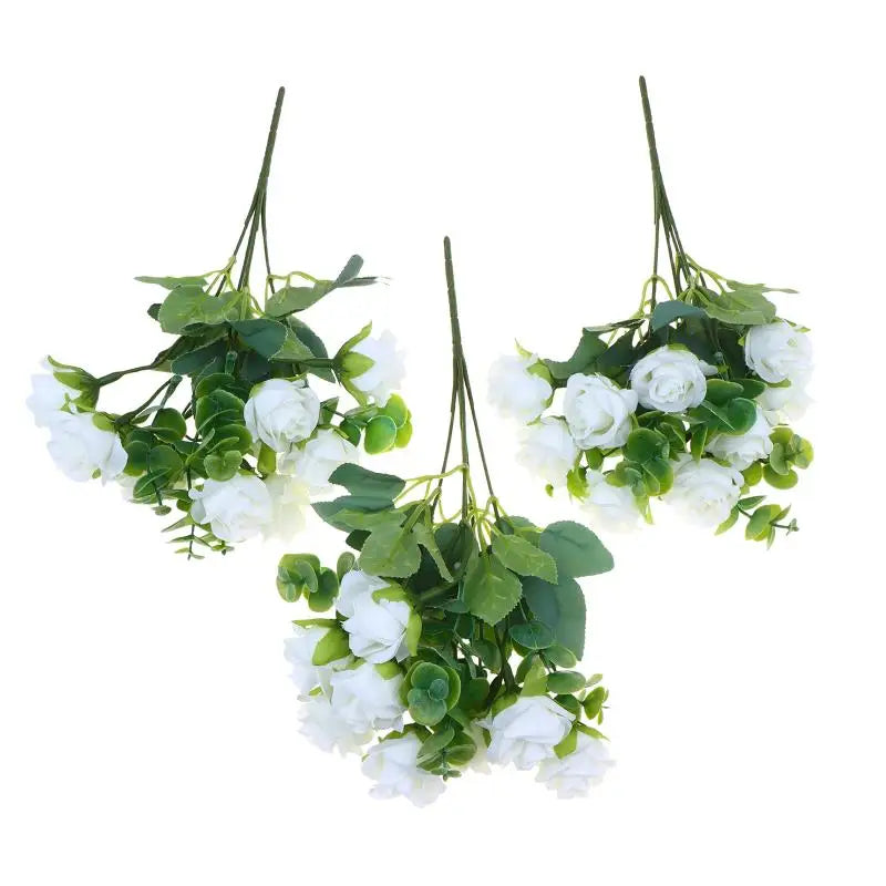 Artificial Silk Rose Bouquet - Add Timeless Beauty to Your Wedding, Home or Holiday Decor with These Lifelike Fake Roses Qme White 3pcs