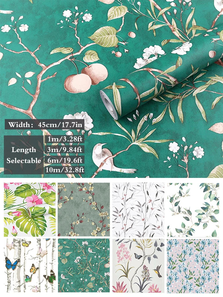 Green Floral Contact Paper Vinyl Peel Stick Wall Vintage Self Qme