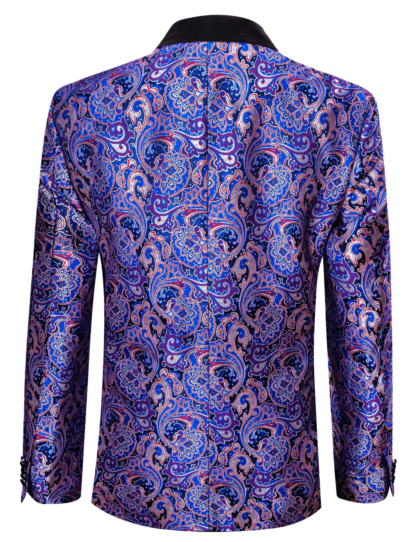 Men's Blue Red Paisley Jacquard Shawl Lapel Tuxedo Blazer Single Qme