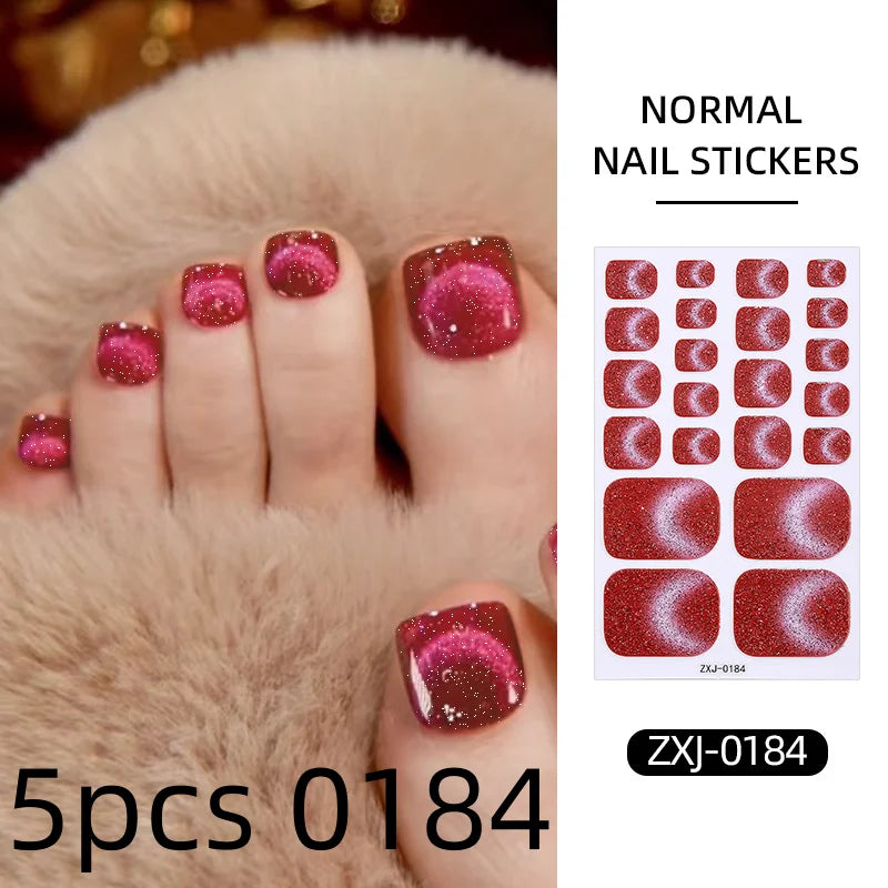Cat Eye Style Nail Art Stickers Self adhesive Stickers For Toe Nails Full Cover Toenail Polish Stickers DIY Foot Decals Qme 5pcs 0184