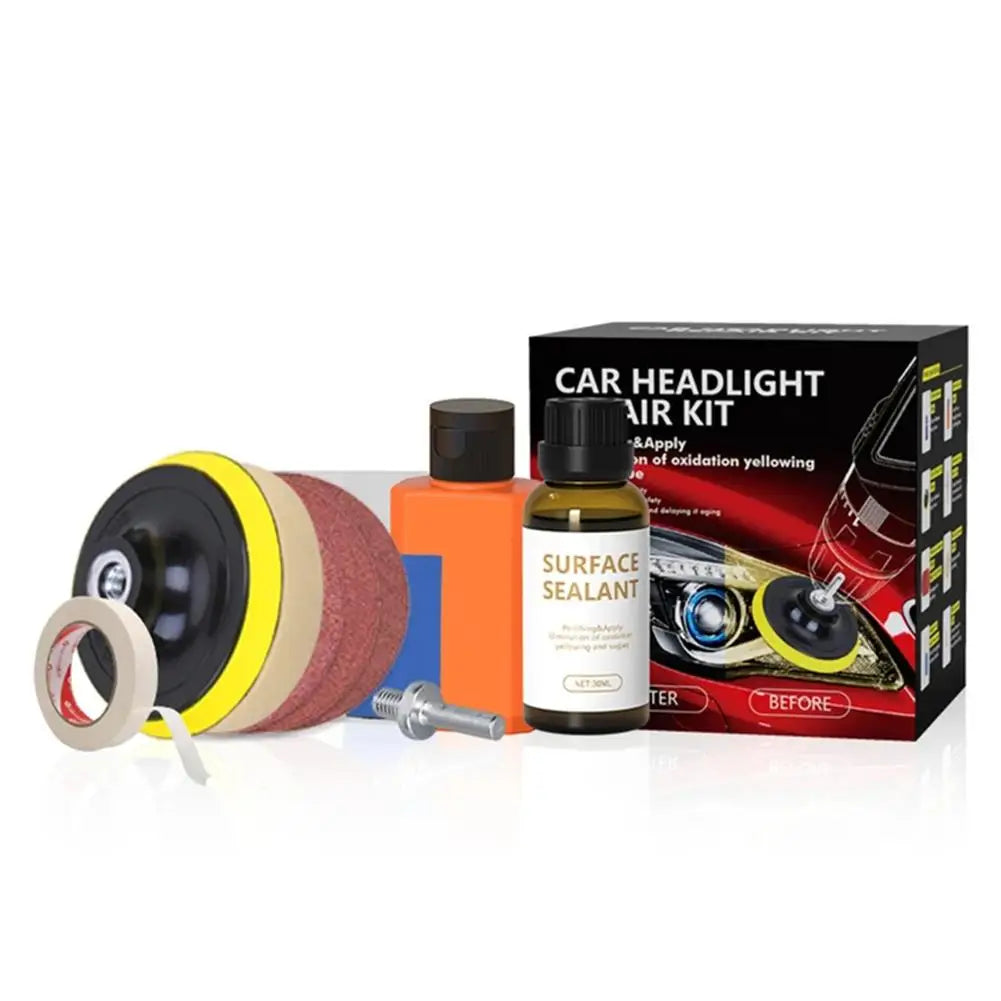 Car Headlights Restoration Kit Chemical Brightener Headlight Polisher Restorer Polishing Paste Set Auto Headlamps Wax Sanding Qme A