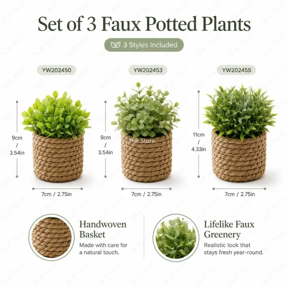 Mini PE Artificial Eucalyptus Plant Green Fake Potted Grass With Woven Pot Home Office Desktop Party Decor Holiday Gift Qme