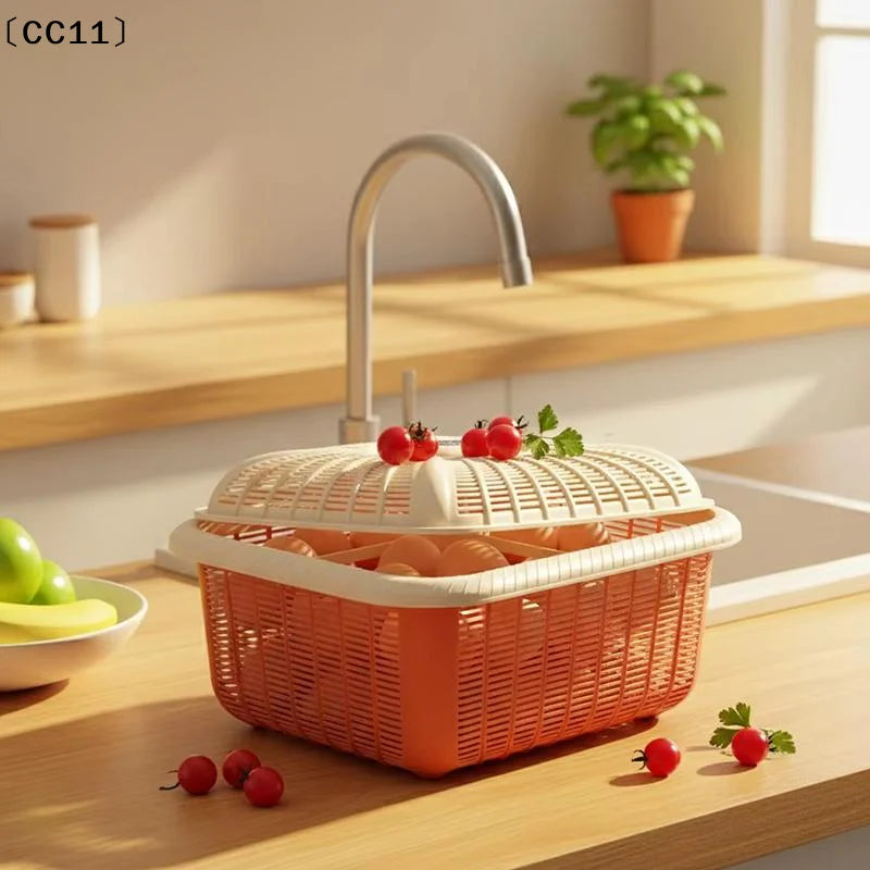 Plastic Storage Basket Lid Multifunctional Draining Storing Utensils Qme