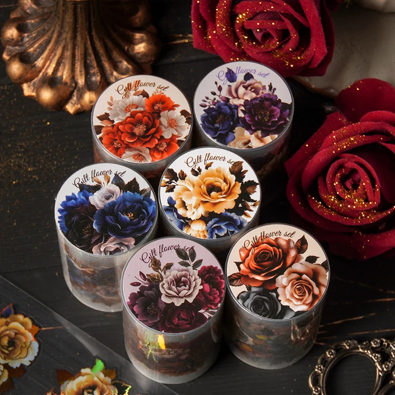 200cm/Roll Gothic Flowers PET Tape Scrapbooking Handbook Material DIY Decoration Journal Sticker Aesthetics Stattionery Tapes Qme