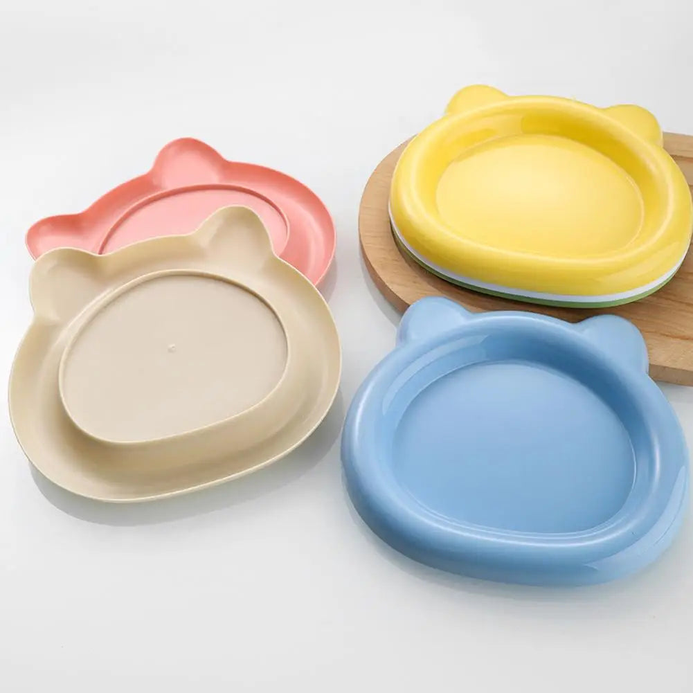 Plastic Cat Shape Bowl Wide Food Bowls Wet Dry Shallow Dish Anti-fall Qme