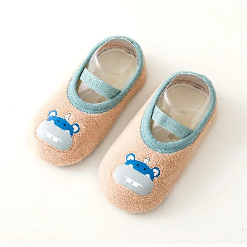 Baby Anti-slip Socks Newborn Warm Crib Floor Shoes with Rubber Sole for Children Boy Toddler Foot Girl Infant Cute Kids Slippers Qme XS(6-12Months) BROWN 1