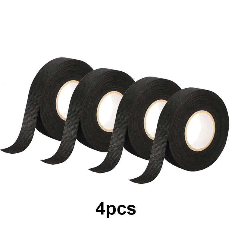 1-4pcs 15/25M High Temp Wire Harness Wrapping Tape Self-Adhesive Automotive Wiring Harness Fabric Tape for Car Noise Damping Qme 4pcs 25M(82.02ft) 32mm