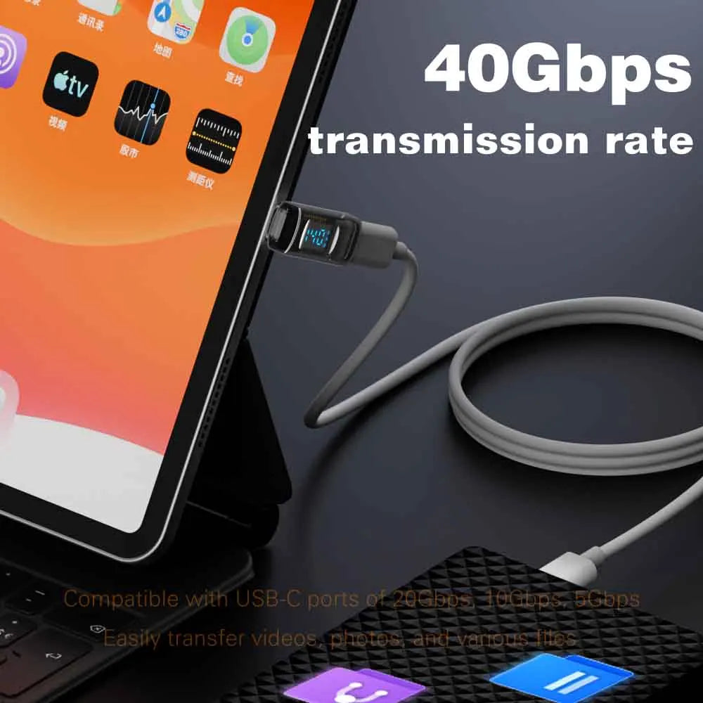 USB 4 Type C Adapter 40Gbps 140W 90 Degree USB C Adapter for Thunderbolt 4 3 Cable Connector Right Angle U Shape Digital Display Qme