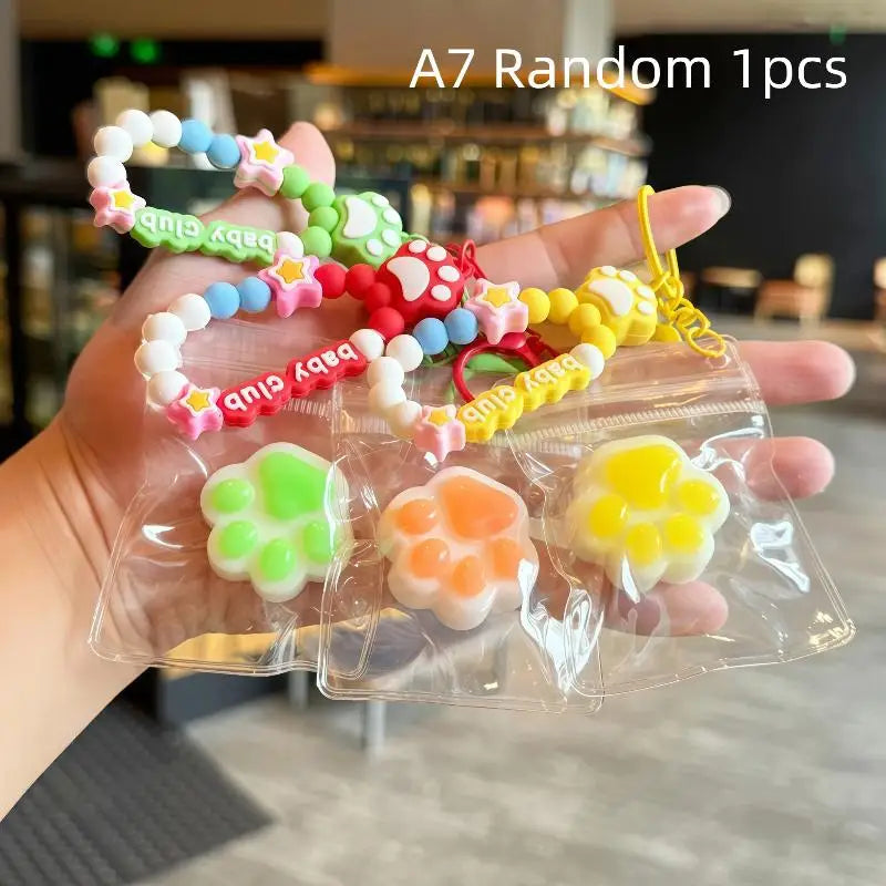 Cat Claw Stress Relief Squeeze Toy Ice Transparent Mini Keychain Cute Qme A7