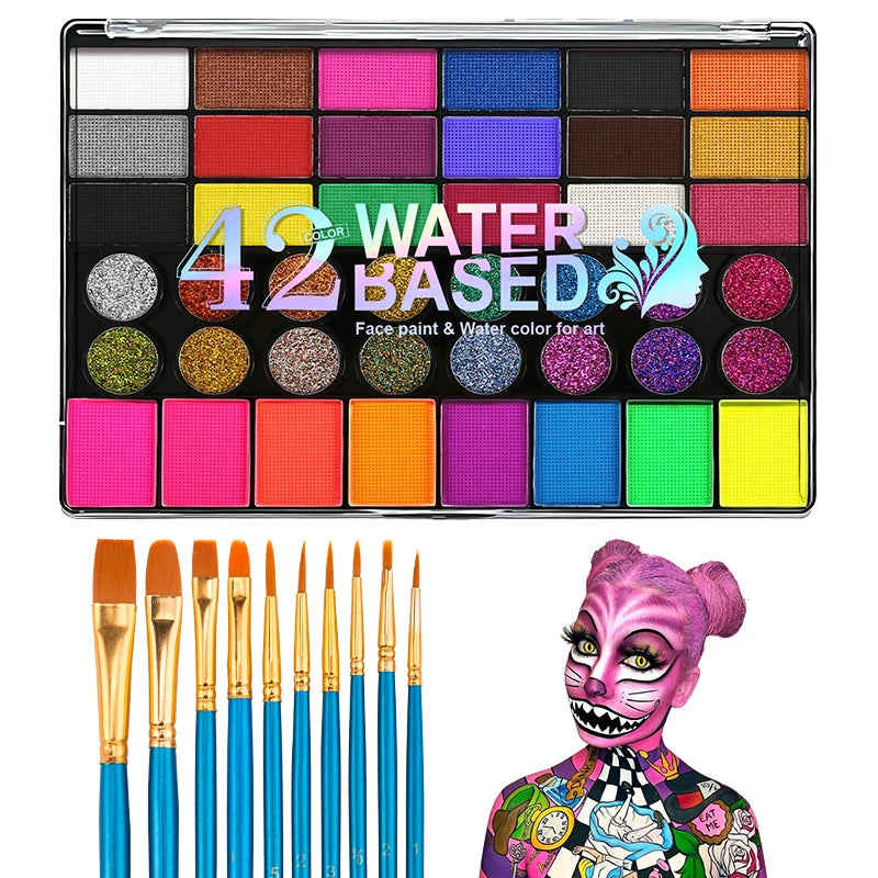 42-Color Facial Painting Vibrant Water-acetated Face Parties Qme