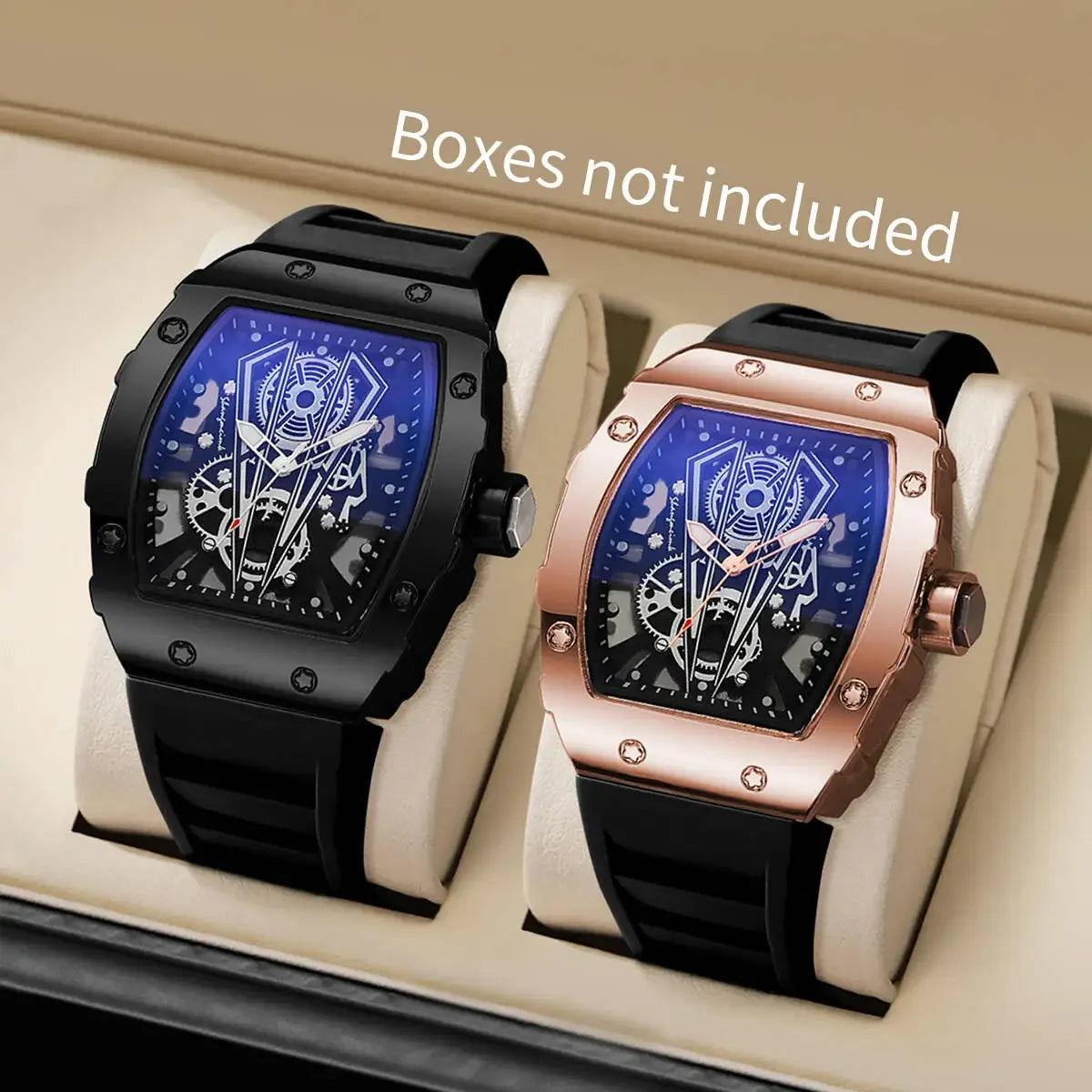 2026 Hollow out Richard wine barrel shaped quartz watch for men, silicone watch for men, business calendar, sports watch for men Qme