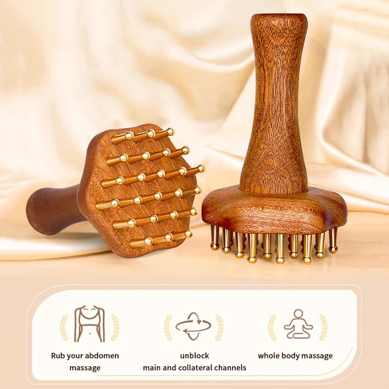 Copper Head Massage Gua Sha Comb Durable Chinese SPA Tool Long Wooden Qme