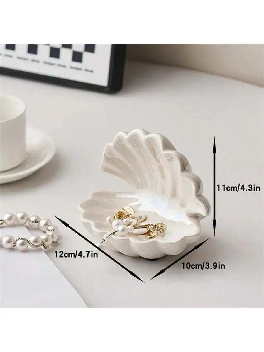 Shell Jewelry Tray Ceramic Clam Storage Ring Bracelet Earring Qme