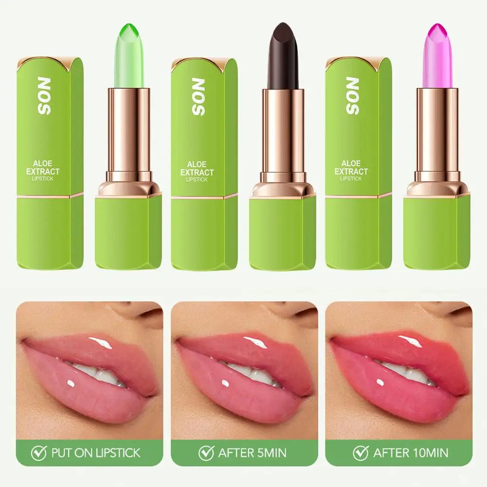 Moisturizing Aloe Vera Tricolor Lip Balm Warm Changing Lipstick Qme