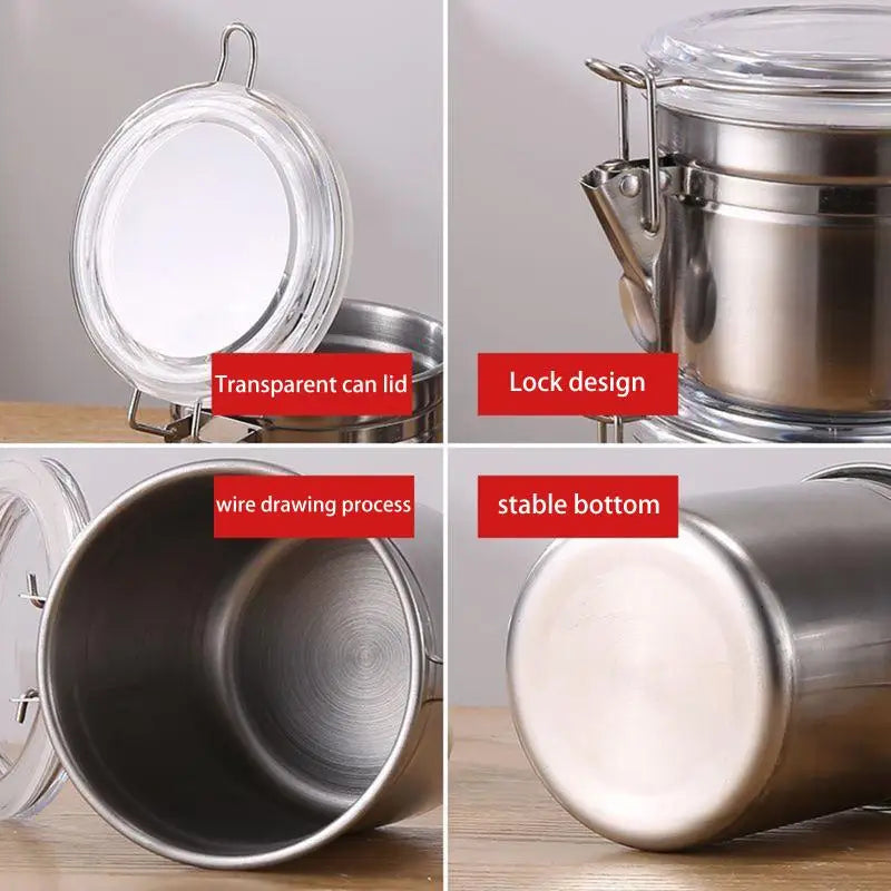 304 Stainless Steel Airtight Food Container Moisture-Proof Grain Storage Can for Kitchen Qme