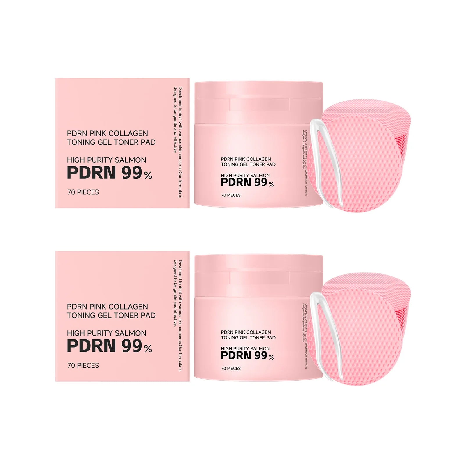 PDRN Pink Collagen Toning Gel Toner Pad Hydrating Shrink Pores Brightening Improve Skin Elasticity Smoothing Firming Cotton Pads Qme 2 x 70pcs boxed
