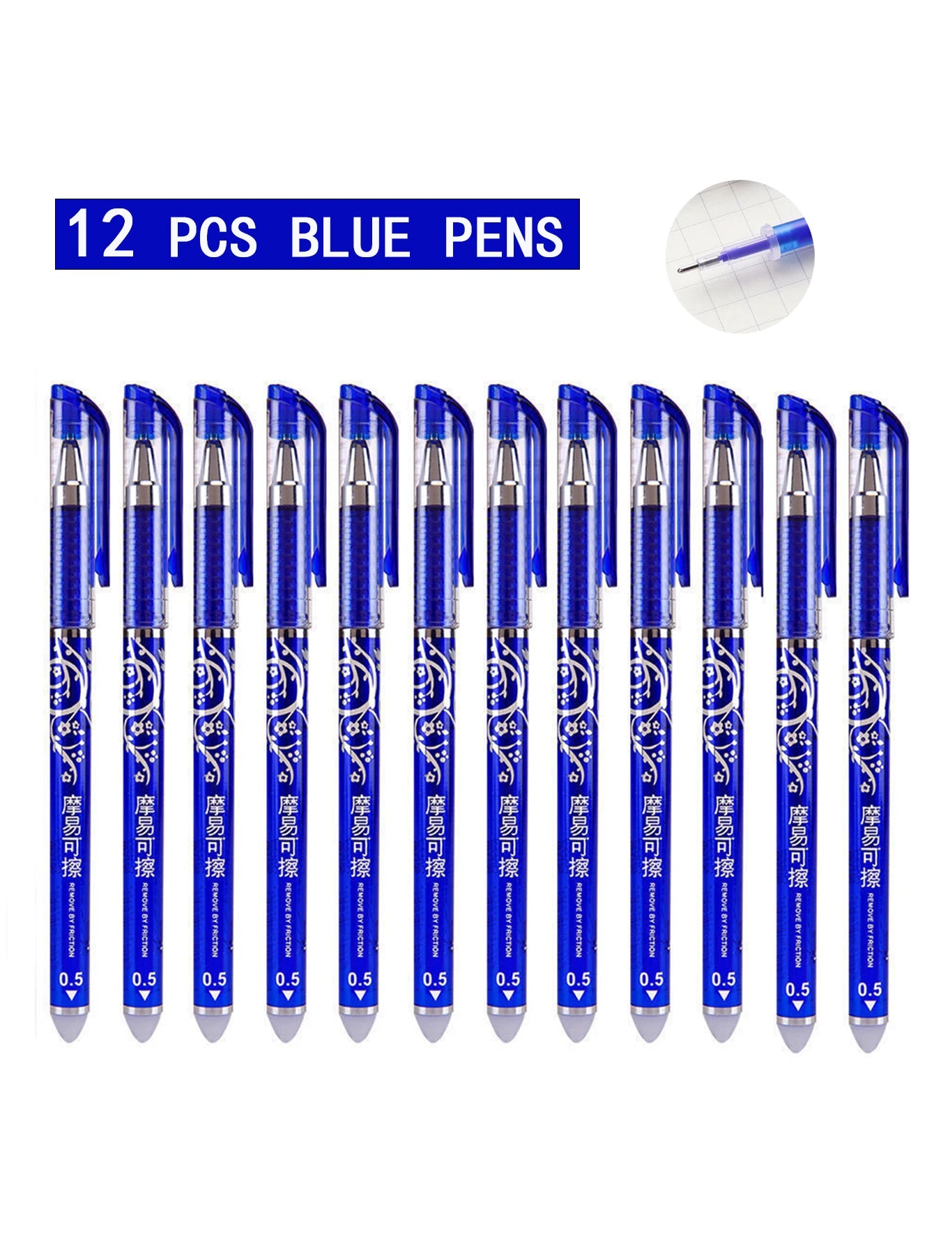Erasable Gel Pens Refills Set 0.5 Mm Fine Point Blue/black Kawaii Ballpoint Pen for Writing Stationery Office School Supplies Qme 12 blue needle