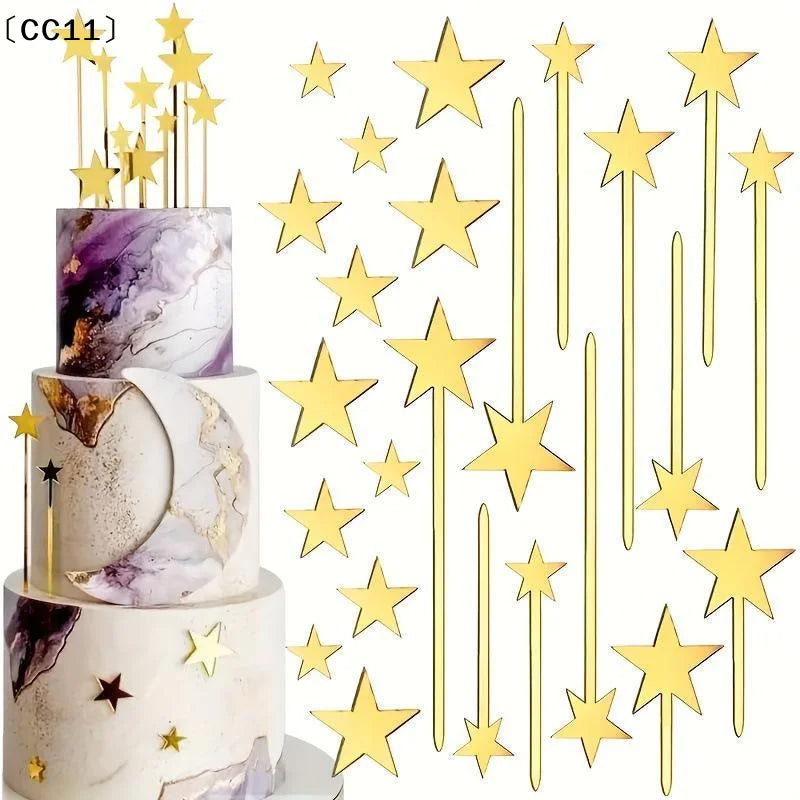 Cake Topper Pentagram Star Birthday Decorations Mirror Gold Acrylic Qme Default Title