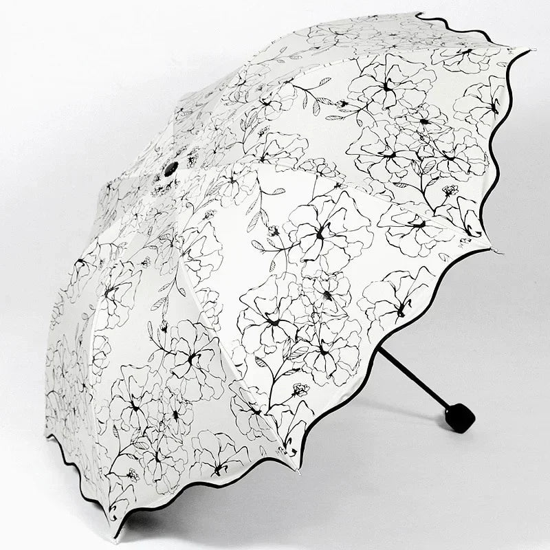 Rain Sunshine Dual-purpose Umbrella Anti UV Black Coating Hibiscus Qme Black