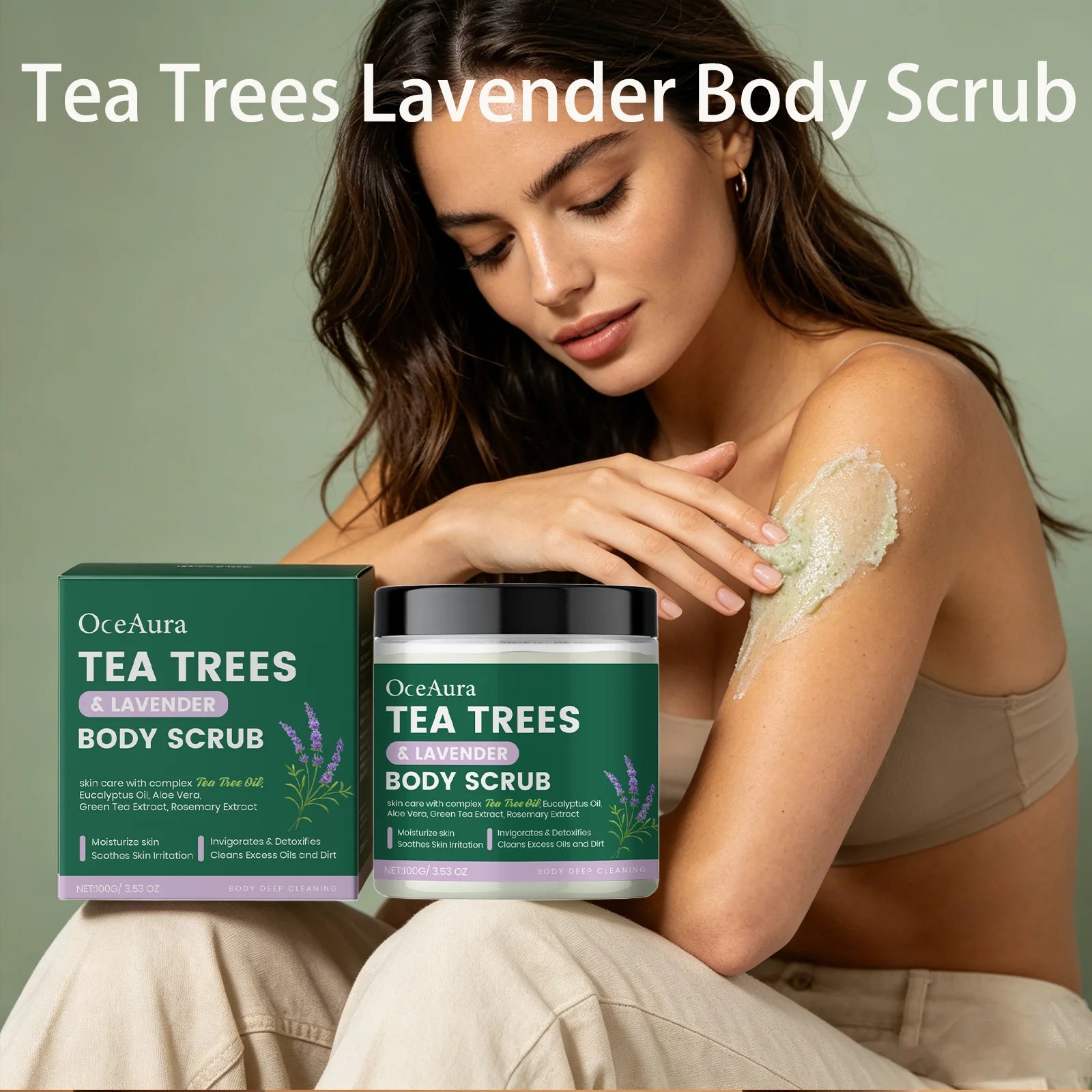 OceAura Tea Trees Lavender Body Scrub Gentle Skin Deep Cleansing Exfoliating Soothing Moisturizing Detoxifying Body Care Scrub Qme