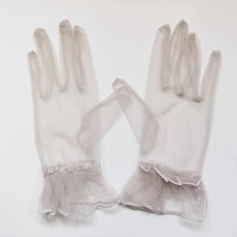 Women Black Lace Gloves Ultra Thin Tulle Wedding Bride Dress Driving Qme GRAY One Size