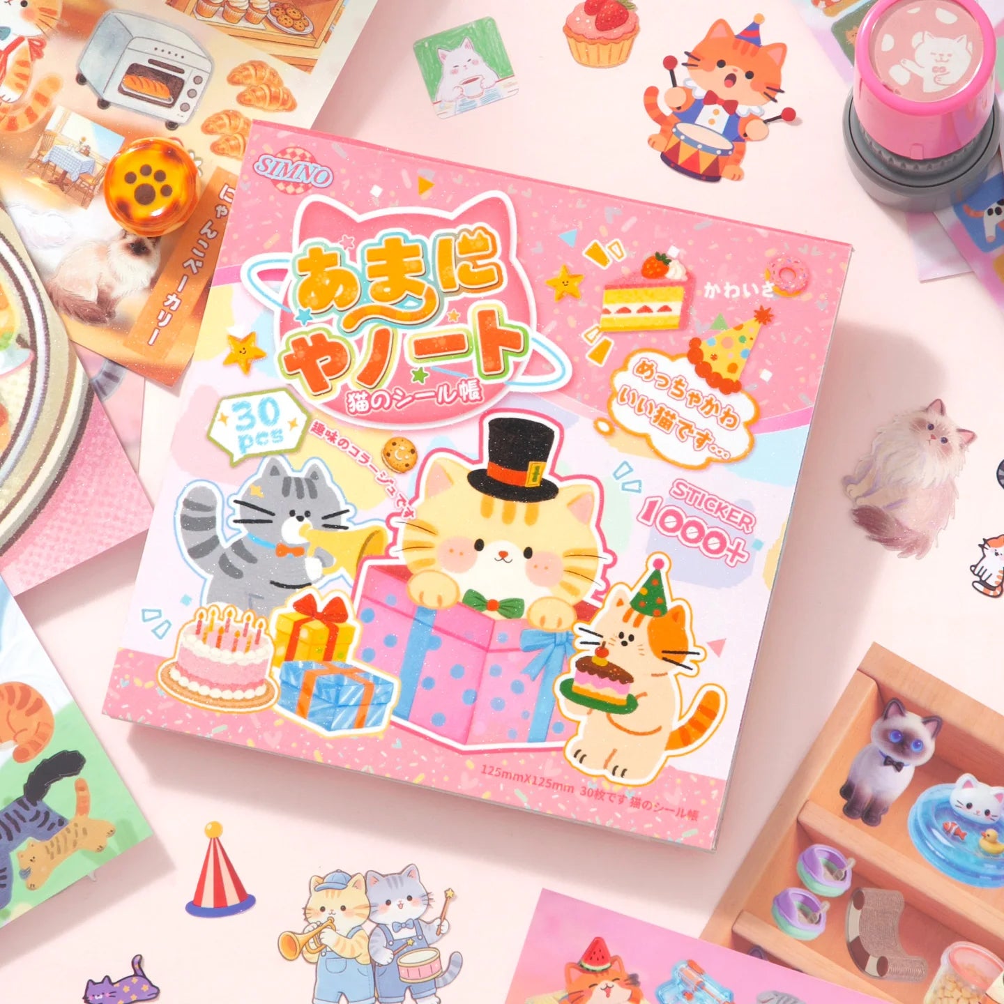 TIANZI Cute Cat Theme Kawaii Stationery Die Cut Sticker Book 30/60 Sheets DIY Handmade Scrapbooking Decoration Supplies Qme 2B