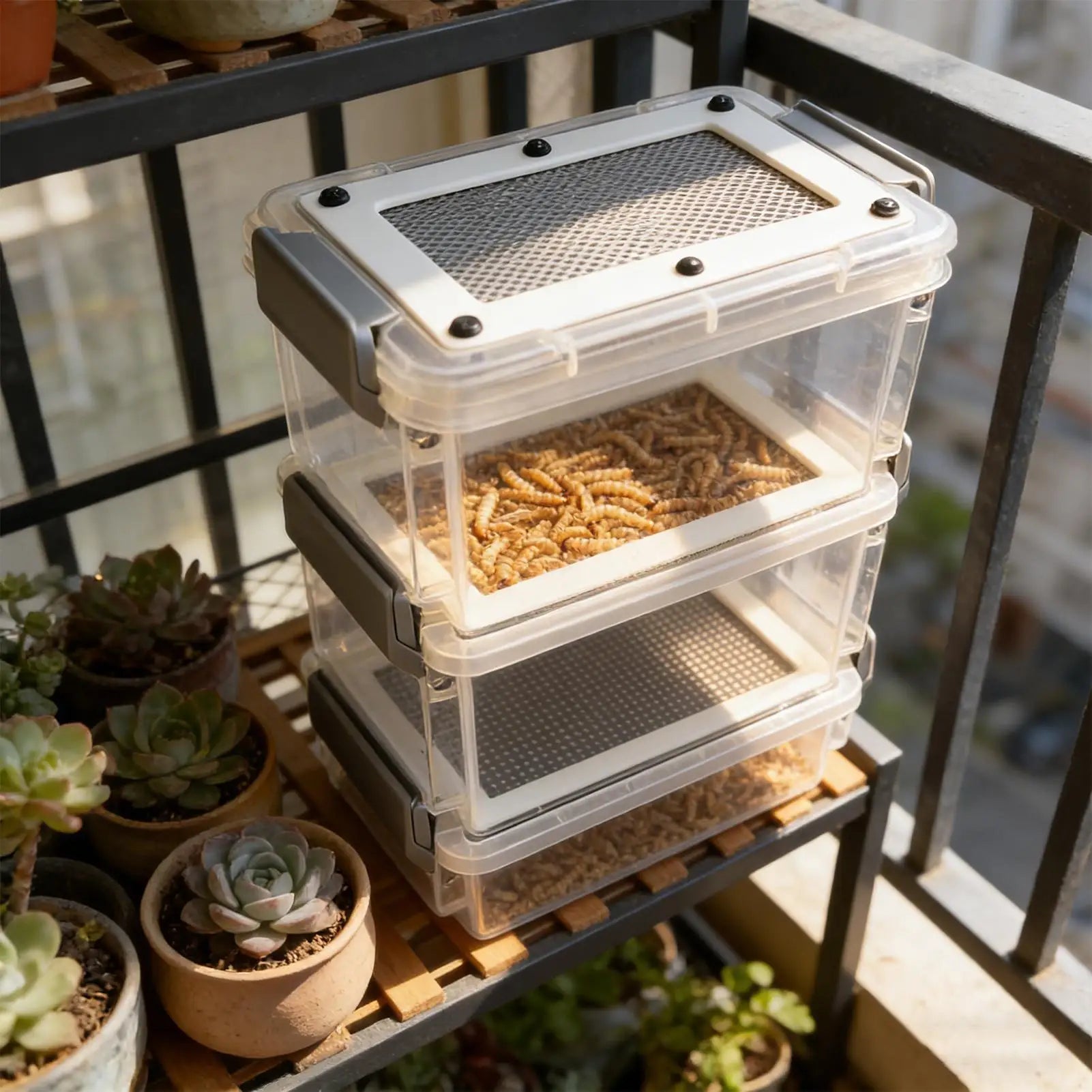 Mealworm Breeding Kit 3-Layer Silkworm Feeder Bin Corn Worm Breeder Box for Pet Parents Animal Lovers Keepers Breeders Hobbyists Qme