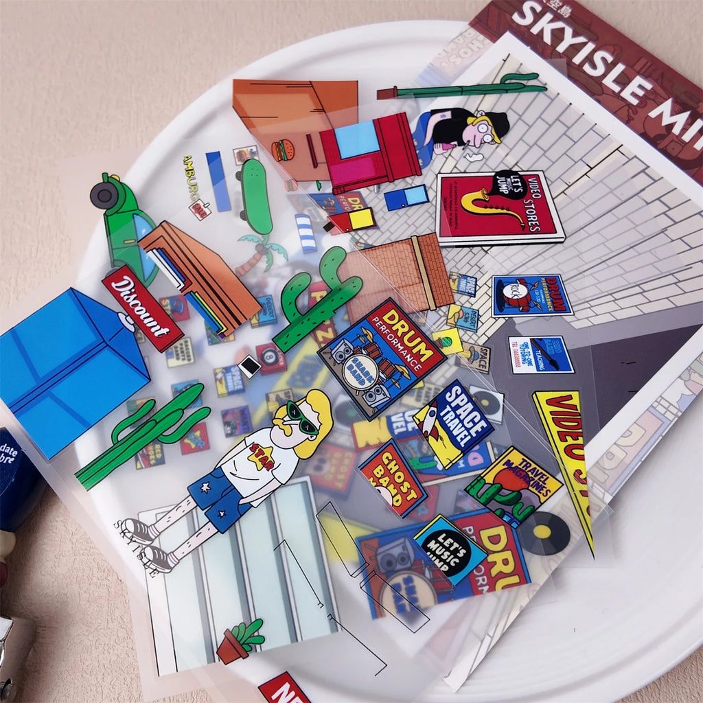 2.8D Landscape Sticker Cartoon Cabin Scene DIY Sticker Stacking Pasting Festival Birthday Gift for Kid Child Qme