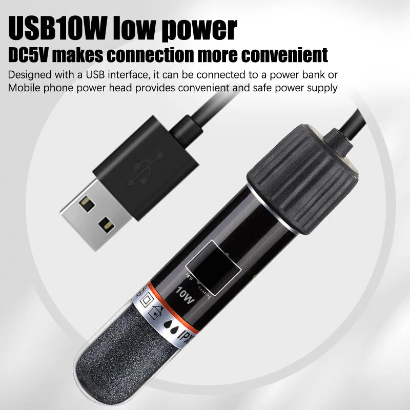 .USB Mini Aquarium Heating Rod For Small Fish Tank 26°C Constant Temperature Aquarium Heater Submersible Thermostat Heater 10W. Qme