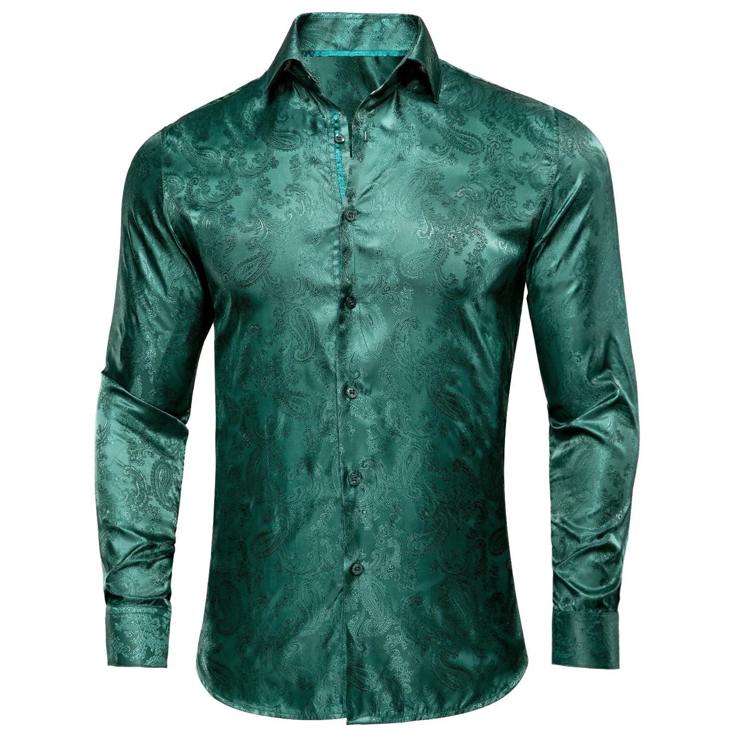 Hi-Tie Mens Shirts Silk Paisley Navy Blue Pink Black White Green Long Sleeve Lapel Shirt Casual Formal for Male Wedding Business Qme CY-1032 S
