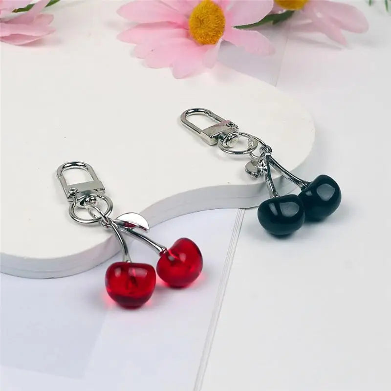 Crystal Cherry Keychain Pearl Bow Silver Heart Pendant Key Ring Qme