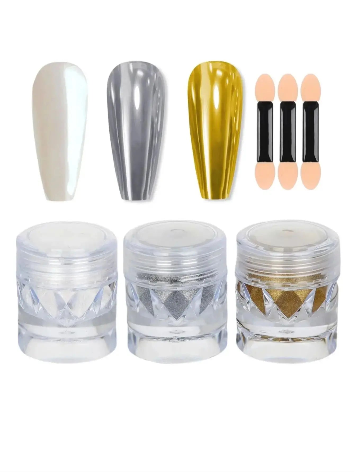 1 Mirror Chrome Nail Powde Gold Silver Coating Pearl Decoration Qme 1 set 01