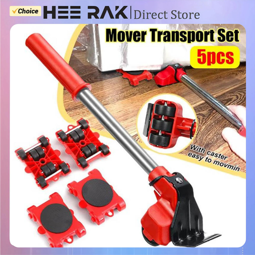 HEE RAK 5Pcs/Set Heavy Duty Furniture Lifter Mover Roller with Wheel Bar Moving Device Lift Helper Furniture Move Transport Tool Qme Default Title