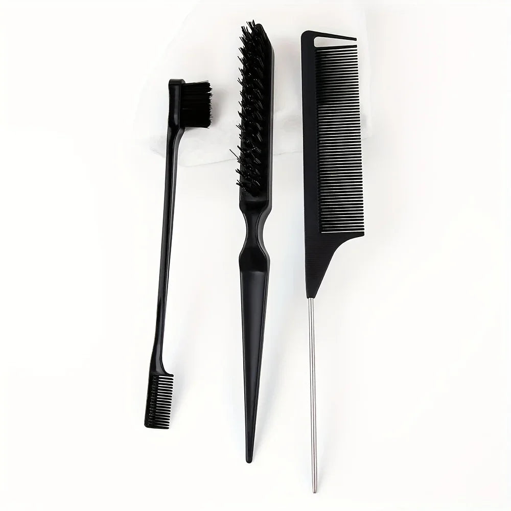 Styling Comb Set with Pointed Tail Comb, Double-Headed Fluffy Bristle Brush for Volumizing and Waving Hair, Beauty Tools Qme