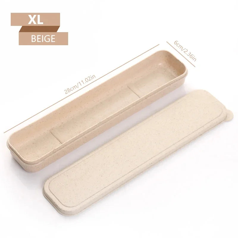 Portable Travel Tableware Eco-friendly Storage Box Case Food Grade Dinnerware Kitchen Fork Spoon Box Kid Cutlery Set Organizer Qme 28CM Beige