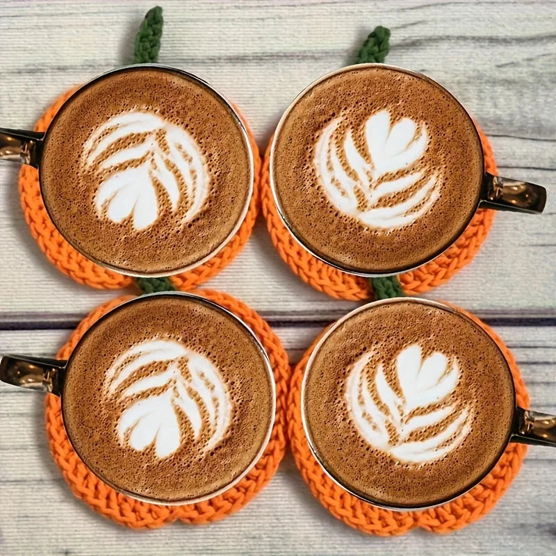 Crochet Pumpkin Coasters,Funny Handmade Knitted Coaster, Cute Pumpkin Shaped Mug Cup Mat Table Desk Decoration Housewarming Gift Qme